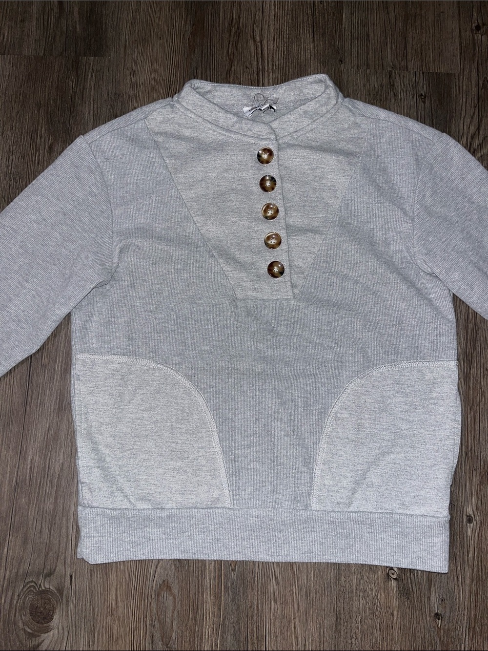 HEARTLOOM Light Gray Henley Pullover Sweater with Button Placket